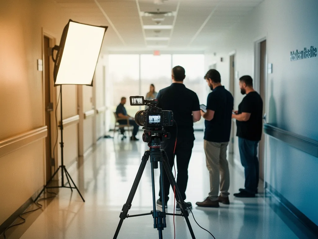 Tulsa Video Productions crew filming a corporate video on location at a Tulsa clinic